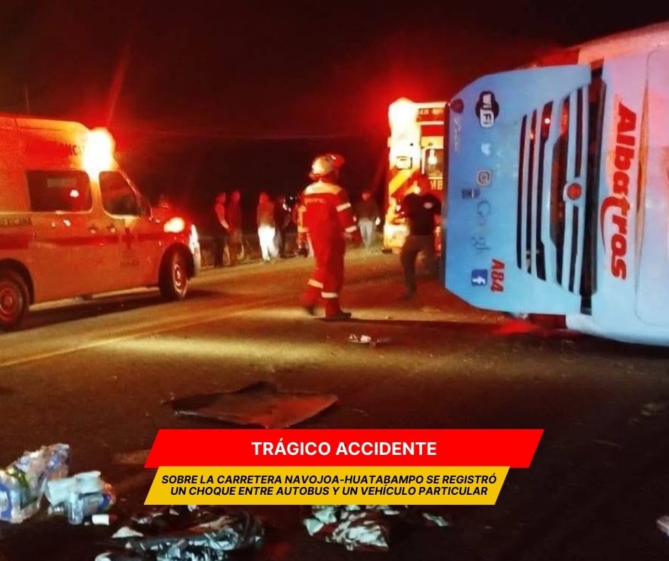 Choca autobús y una camioneta en carretera Navojoa-Huatabampo