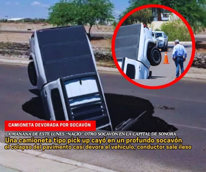 En Hermosillo, un socavón devora vehículo en el bulevar Quintero Arce